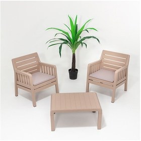 Resim Lara 1+1+S Bahçe Takımı Balkon - Bahçe - Teras Mobilyası / Capp Kahverengi 