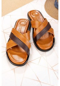 Resim Bande Hakiki Deri Erkek Terliği, Hakiki Deri Terlik, Ortopedik Taban Terlik, Deri Terlik Taba 