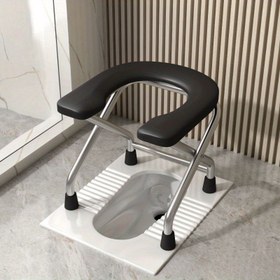 Resim Hamile Kadınlar ve Yaşlılar için Ayarlanabilir Yükseklik Katlanır Tuvalet Sandalyesi - Rahat Yastıklı Paslanmaz Çelik Mobil Çömelme Taburesi, Sağlam Metal Çerçeve, Karakteristikliği Sağlayan Kauçuk Ayaklar, Ev Banyoları İçin İdeal 