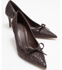 Resim Camden Kahverengi Desenli Fiyonklu Kadın Topuklu Ayakkabı Kahverengi 