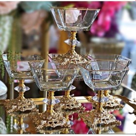 Resim Art Glass Metal Ayaklı Cam Tatlı Dondurma Çerezlik Kase Altın 6lı gri 