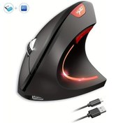 Resim Honeybeeshop 2025 Yeni Siyah Hxsj Çift Modlu Kablosuz Dikey Fare 6 Tuşlu Sessiz Ergonomik 600mah Pil Pc Oyun Ofis - 