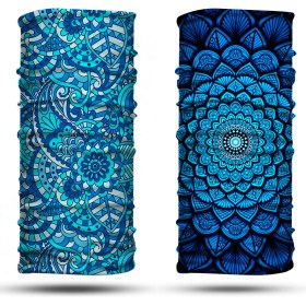 Resim Dair Aksesuar Lacivert Mandala Desenli 2'li Set Boyunluk Bandana Outdoor Balaklava Yüz Maskesi Kafa Bandı 