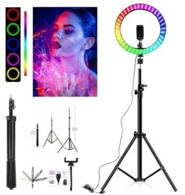 Resim Mi7a Rgb Youtuber Tiktok Çekim Telefon Tutucu Renkli Ring Light Makyaj Işığı 10 Inç 2. Mt Tripod 