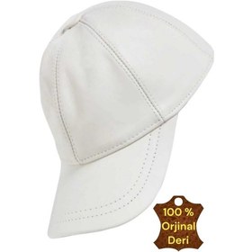 Resim Unisex %100 Deri Arkadan Ayarlanabilir Baseball Kep Şapka Beyaz 