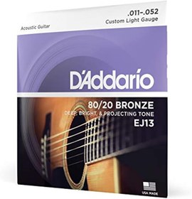 Resim Daddario Ej13 Akustik Gitar Tel Seti, 80/20 Bronz Custom Light G 