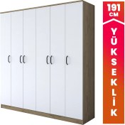 Resim Rani BA114 Geniş Gardırop Elbise Dolabı 6 Kapaklı 16 Raflı 2 Askılı Sepet Ceviz - Beyaz 