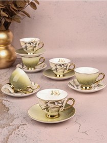 Resim Paçi Lunolia Çiçekli Yaldızlı 6 Kişilik Kahve Takımı Çok Renkli 