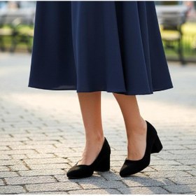 Resim Fiyra 7028 Siyah Süet 5cm Kare Topuklu Bayan Stiletto Ayakkabı Siyah Süet 