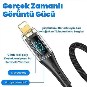 Resim Usams US-SJ588 Dijital Göstergeli 1.2m PD 20W Type-C to Lightning iPhone Hızlı Şarj ve Data Kablosu 