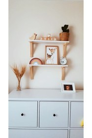 Resim babyroomstore Ahşap Bebek Çocuk Odası Dekoratif Duvar Raf Montessori Kitaplık İkili Ayaklı Raf 