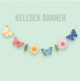 Resim Kelebek Papatya Temalı Soft Pastel Tonlar Banner Süs 