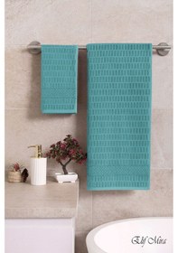 Resim Banyo Havlu Seti %100 Pamuk 2 Parça 50 90 + 90 150 Cm Soft Comfort Yeşil 