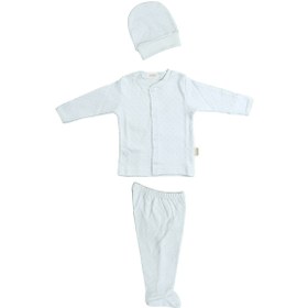 Resim Sebi Bebe Bebek Pijama Takımı Nokta Puantiyeli 3'lü Kendinden Eldivenli Pamuklu 