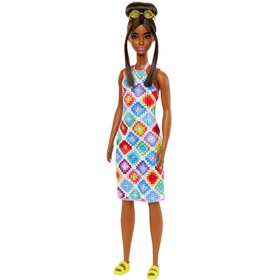 Resim Barbie Fashionistas Bebeği Topuz Saçlı ve Örgü Elbiseli HJT07 - 3+ Yaş 