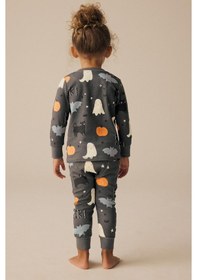 Resim Kız Çocuk Yeni Sezon Penye Bal Kabağı Kedi Gece Temalı Paça Lastikli Pijama Takımı Bal Kabağı Çok Renkli 