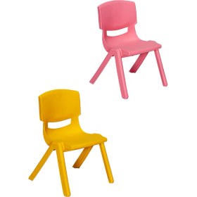 Resim Mobetto 2 Adet Kreş Anaokulu Çocuk Sandalyesi Sert Plastik- Pembe/sarı 