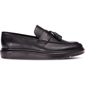 Resim Deery Hakiki Deri Püsküllü Siyah Comfort Erkek Loafer Siyah 