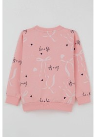 Resim Breeze Kız Çocuk Sweatshirt Fiyonk & Kalp Baskılı 3-8 Yaş, Pembe Pembe 