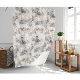 Resim Banyo Perdesi 2x120x200 Çift Kanat Duş Perdesi Halka Hediyeli Duşakabin Perdesi 5203 Beyaz 