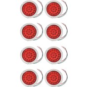 Resim Sanning 8 Paket Yuvarlak LED Römork Kuyruk Lambaları Kırmızı 24 LED Flanş Montajlı Su Geçirmez Krom 4 Inç Fren Durdurma Dönüş Işıkları (Yurt Dışından) 