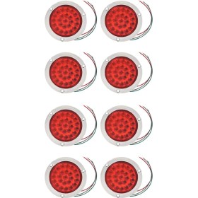 Resim Sanning 8 Paket Yuvarlak LED Römork Kuyruk Lambaları Kırmızı 24 LED Flanş Montajlı Su Geçirmez Krom 4 Inç Fren Durdurma Dönüş Işıkları (Yurt Dışından) 