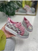 Resim Günlük Kız Çocuk Sneaker Püskül Detaylı Oval Simli Burun Desenli Bağcıklı Cırtlı Spor Ayakkabı 4004 Beyaz Pembe 