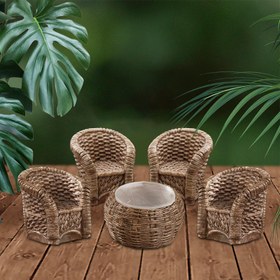 Resim 5 adet Mini Bambu Mobilya Seti, Reçine El Sanatları, Ev Dekorasyonu için 