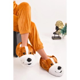 Resim ModaOnn Unisex Köpek Figürlü Peluş Panduf Ev Pandufu Ev Botu 