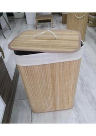 Resim Dekoratif Kulplu Bambu Katlanır Çamaşır Sepeti 40x30x60cm Naturel 72lt Çok Renkli 