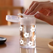 Resim 1 adet, Beyaz Sevimli Çiçek Desenli, Güzel Küçük Çiçekli Taşınabilir PET Yeniden Doldurulabilir Seyahat Şişesi 100ml/200ml Pompalı Dispenseri ile Oje Sökücü, Tonik ve Makyaj Temizleyici için, Yuvarlak Kapak Tasarımı, Sadece Elde Yıkanır, Tekrar Kullanılabilir Makyaj Temizleyici Şişe 