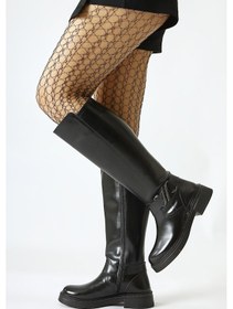 Resim Birgita Siyah Rugan Toka Detaylı Fermuarlı Çizme 001 