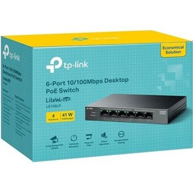 Resim TP-Link LS106LP 4 Port 10/100 + 2 Port RJ45 Uplınk 41 W 250 M Switch 
