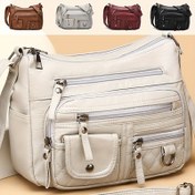 Resim Kadınlar için Vintage Sentetik Suni Deri Crossbody Çantası, Ayarlanabilir Askı, Çoklu Fermuar Bölümleri ve Cep - Günlük Seyahat ve Seyahat için Hafif Gri, Siyah, Kırmızı, Kahverengi Seçenekler, Seyahat Çantası, Retro Stil, Dayanıklı Fermuar Kapanışı 