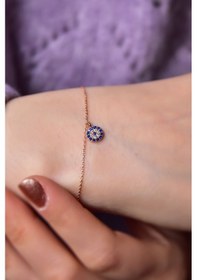 Resim Papatya Silver 925 Ayar Gümüş Rose Kaplama Zirkon Taşlı Nazar Boncuğu Bileklik 