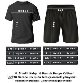 Resim Sevimli Kedi Baskı Şort Takım Siyah 