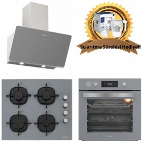 Resim Silverline Buhar Destekli AirFrayer Gri Cam Ankastre Set 3457 - CS5335S01- BO65P4S01 