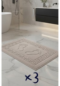 Resim 3'lü Ayak İzli Bukle Ayak Havlusu Seti 250 Gram - Paspas Banyo Seti 3 Adet Bej 