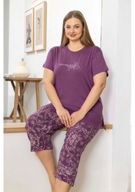 Resim Aydoğan Kadın İnci Büyük Beden Menekşe Kapri Pijama Takım 0067 Mor 