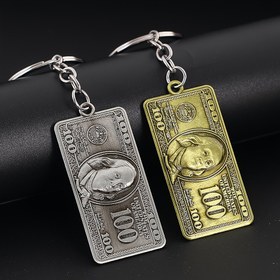 Resim 1 adet Dolar Anahtarlık Kolye - Çinko Alaşımlı, Şık $100 Banknot Tasarımı Amerikan Bayrağı ve Kartal Motifleriyle, Araba Anahtarları, Sırt Çantaları, Cüzdanlar için Dayanıklı Aksesuar, Erkekler için İdeal Hediye, Cüzdan Aksesuarı | Vatansever Tasarım | Dayanıklı Çinko Alaşımlı 