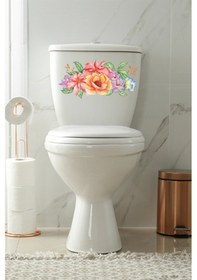 Resim Turuncu Mor Güller Klozet Kapağı Ve Banyo Sticker 