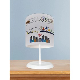 Resim Bebek ve Çocuk Odası Eğitici Şehir Desenli Yollu Abajur 