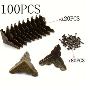 Resim 100 adet Vintage Bronz Metal Köşe Koruyucuları - Antika Bitiş, Kutular, Mobilyalar, Raflar, Masalar için Zarif Dekoratif Kenarlar - Eşleşen Çiviler Dahil, Ev ve Ofis Dekoru, Mobilya Dekoru için İdeal, Dayanıklı Metal Köşeler, Metal Mobilya 