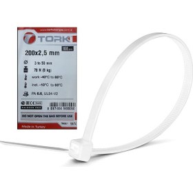 Resim Plastik Kelepçe Cırt Kablo Bağı 2.5x200mm Beyaz 500 Adet 