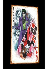 Resim Joker ve Harley quinn oyun kağıdı mini retro ahşap poster 