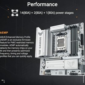 Resim ASUS TUF GAMING B850M-PLUS WIFI7 W AMD B850 AM5 DDR5 8000 DP HDMI 3x M2 USB3.2 Gen 2x2 WiFi 7 + BT AURA RGB 2.5Gbit LAN mATX 14+2+1 Güç Aşamaları, 1xGen5 M.2, Ready for Advanced AI PC 