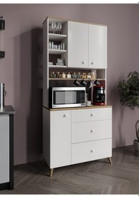 Resim Stella Kahve Köşesi Dolabı Beyaz-meşe 90cm, Erzak Dolabı, Kiler Dolabı 