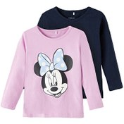 Resim Name İt Lacivert Kız Bebek Bisiklet Yaka Uzun Kollu Baskılı T-Shirt NMFABANA MINNIE 2 PACK LS TOP WDI 