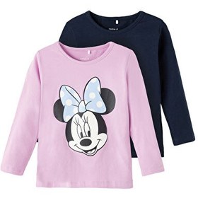 Resim Name İt Lacivert Kız Bebek Bisiklet Yaka Uzun Kollu Baskılı T-Shirt NMFABANA MINNIE 2 PACK LS TOP WDI 