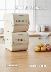 Resim 2'li Mini Boy Patates Soğan Sepeti Bpa Free Sebzelik Organizer Kutu Motek Krem 8 L Krem 